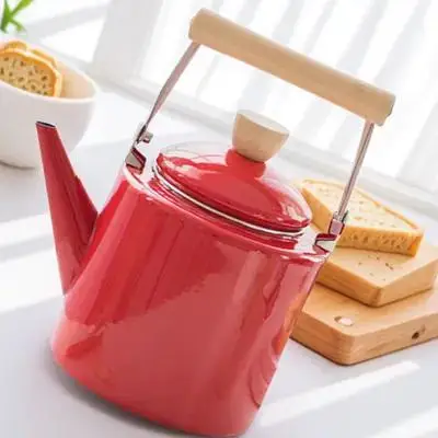 

Enamel Tea Pot 2.4L Retro Heating Water Kettle Handheld Kitchen Teakettle Stovetop Coffee Pot Hot Tea Kettle