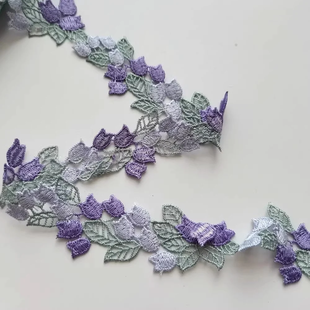 1 Yard Purple Orange Flower Embroidery Ribbon Lace Fabric Sticker DIY Sewing Supplies 3.7CM Wide