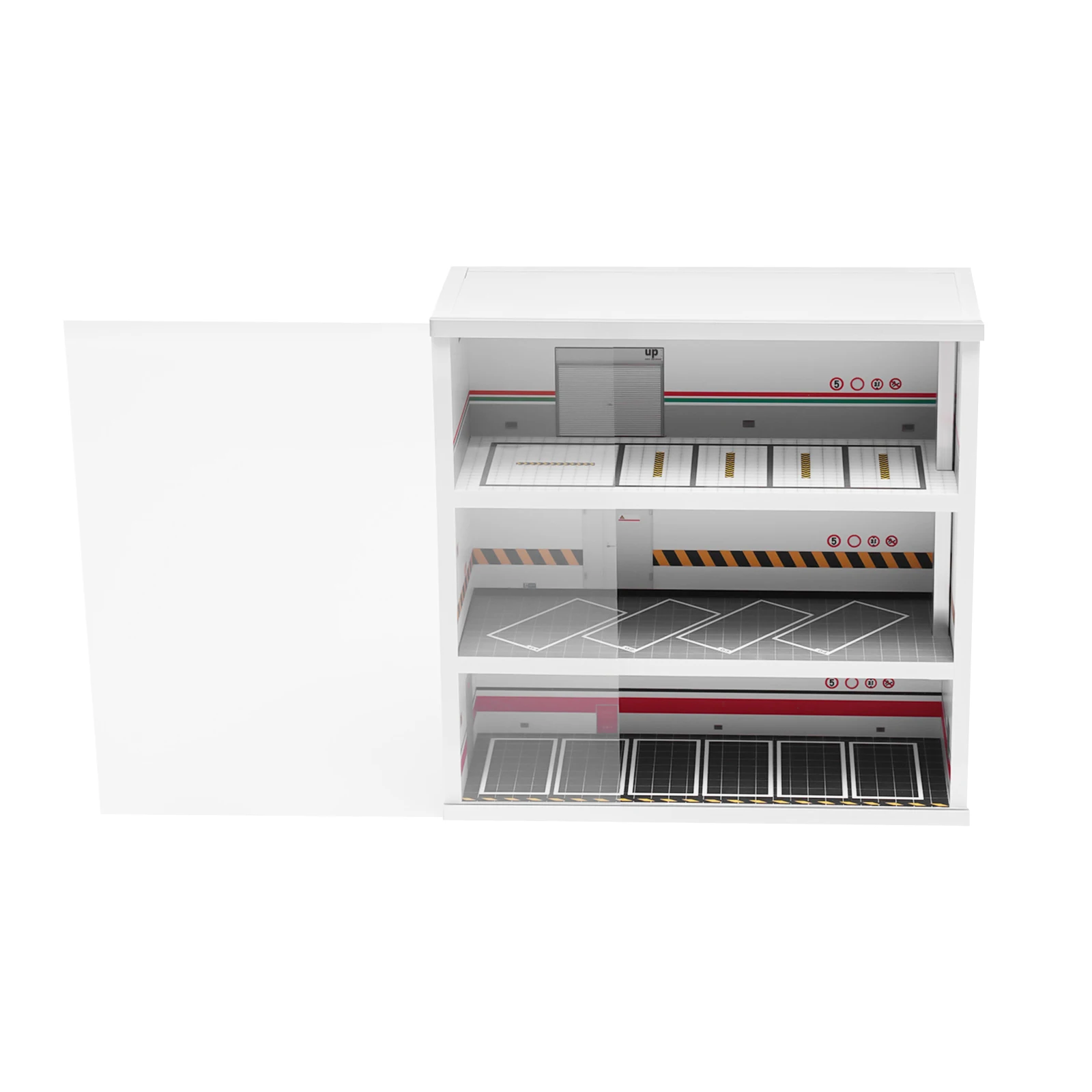 علبة عرض المرآب مع أضواء LED نموذج عرض السيارة عرض القضية 1:64 مقياس مشهد مساحة مواقف السيارات الصغيرة القابلة للجمع