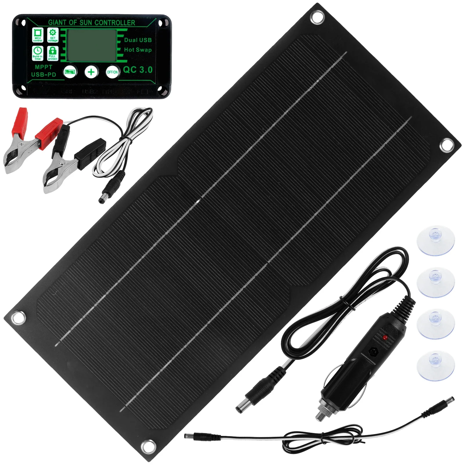 

Solar Panel Kit 30W 12V Portable Solar Panel Charger Kit Solar Trickle Charger Polycrystalline Silicon Solar Panel Charging Kit