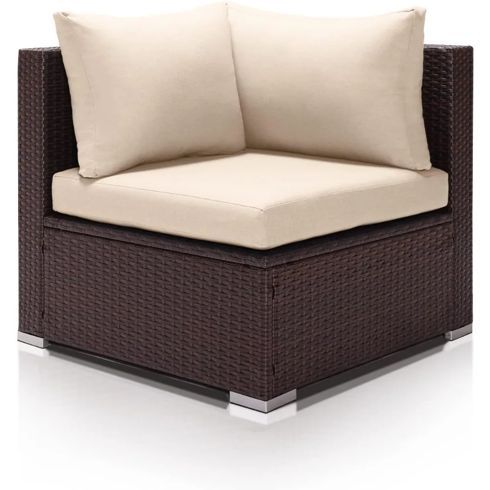 

29.3 High-Back Modern Luxury Patio Corner Sofa, Outdoor Furniture Piece Wide Deep Seat, All-Weather Wicker Modular Sect