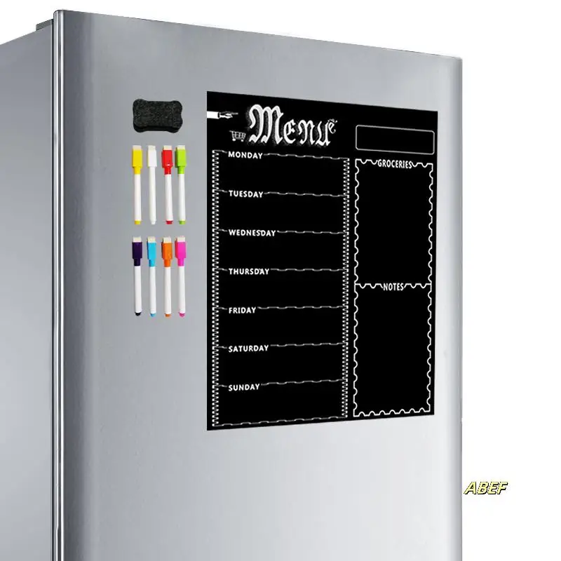 ورقة سبورة بيضاء مغناطيسية A3 لثلاجة المطبخ، ثلاجة متعددة الأغراض، تقويم سبورة بيضاء أسبوعية لتخطيط القائمة مع 8 أقلام