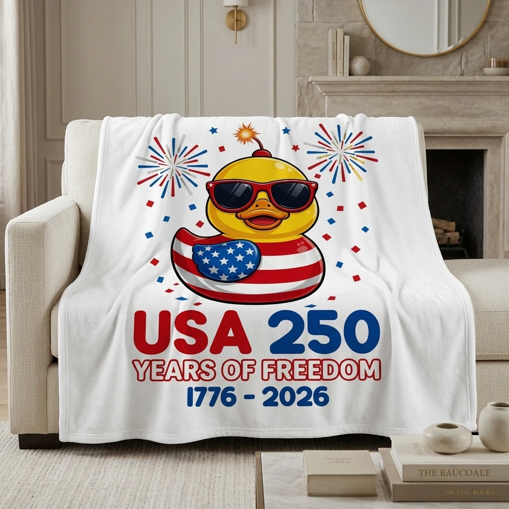 1PC Independence Day Cool Duck Thick Flannel Blanket, Soft Warm Portable Throw, Great Gift for Boys Girls