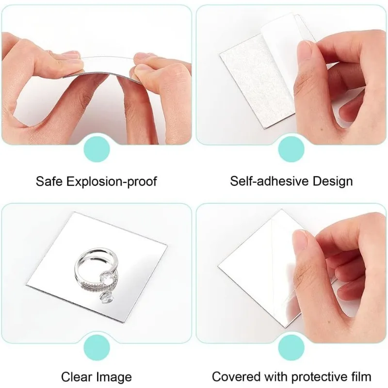 50pcs 2 Inch Mini Mirror Tiles Acrylic Square Mirror Adhesive Small Square Mirror Mosaic Tiles Craft Mirror Tiles for DIY Crafts
