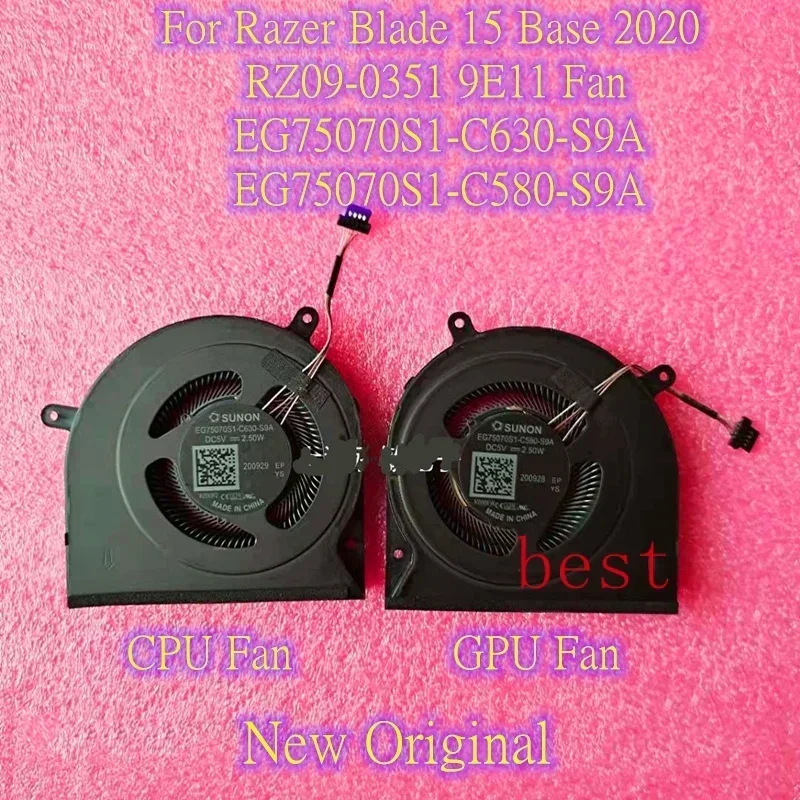 New Original Laptop CPU GPU Cooling Fan For Razer Blade 15 Base 2020 RZ09-0351 9E11 Fan EG75070S1- C630-S9A EG75070S1-C580-S9A 5