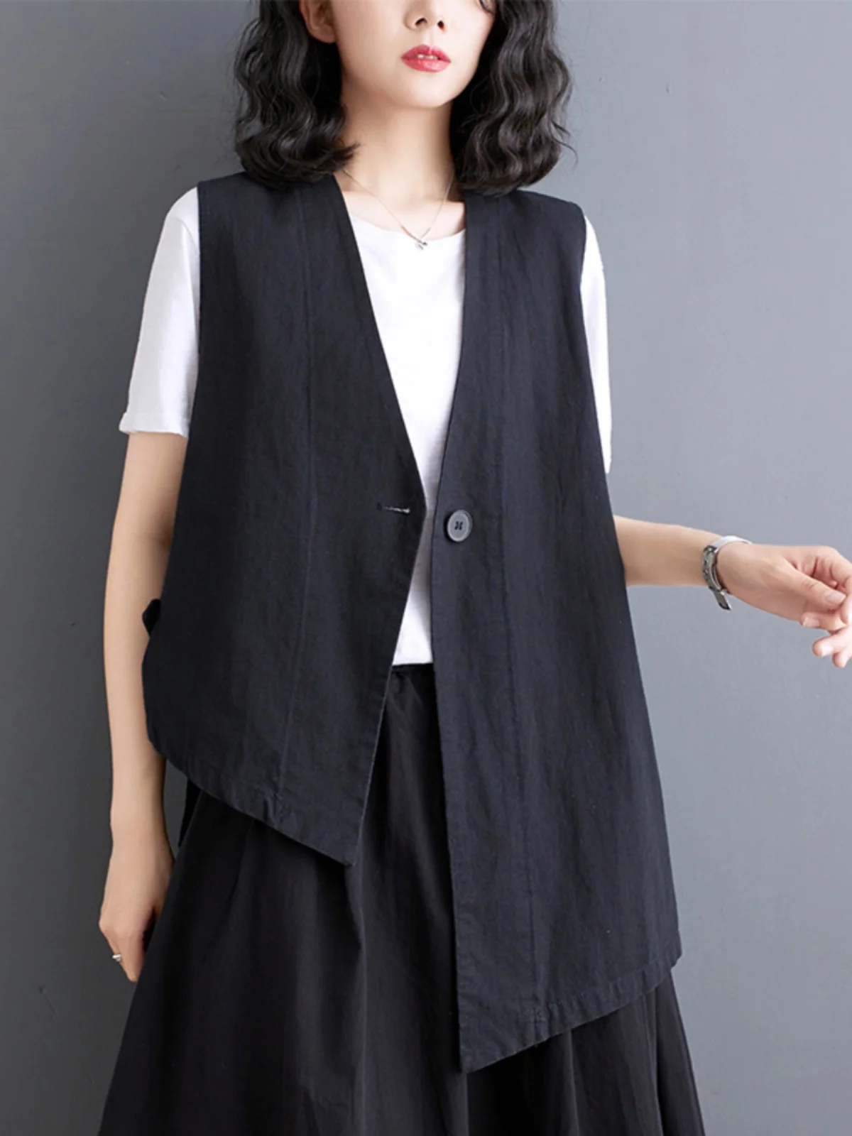 

Льняной жилет в стиле ретро, женский свободный хлопковый льняной жилет с v-образным вырезом, новинка лета, художественная мода для поездок на работу