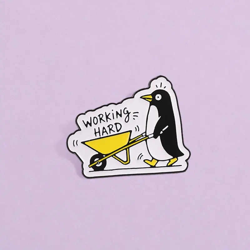 Diligent Penguin Enamel Badge Cute Cartoon Animal Labor Theme Pin Alloy Brooch Lapel Backpack Jewelry Gift For Students Friends