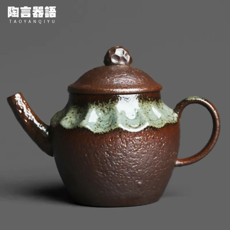 Kiln Baked Fire Mark Glaze Taihu Lake Stone Handheld Teapot Handmade Retro Rock Pottery Material Kung Fu Tea Ceremony Tea Making