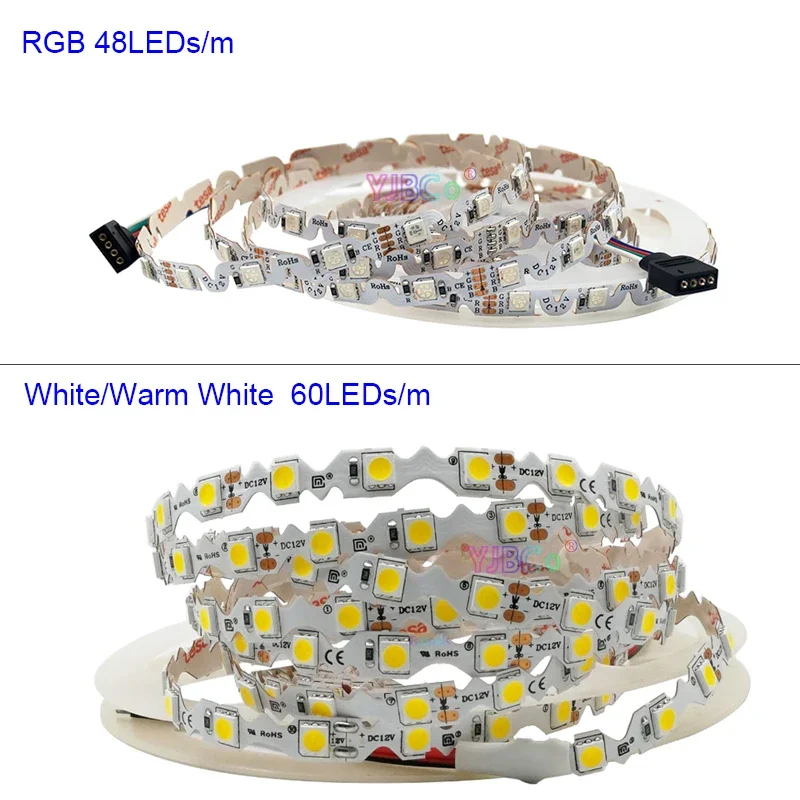 12V 5M S type bendable LED Strip 60leds/m SMD 5050 RGB Light Tape 48leds/m White/Warm White Flexible Lamp Bar Not waterproof