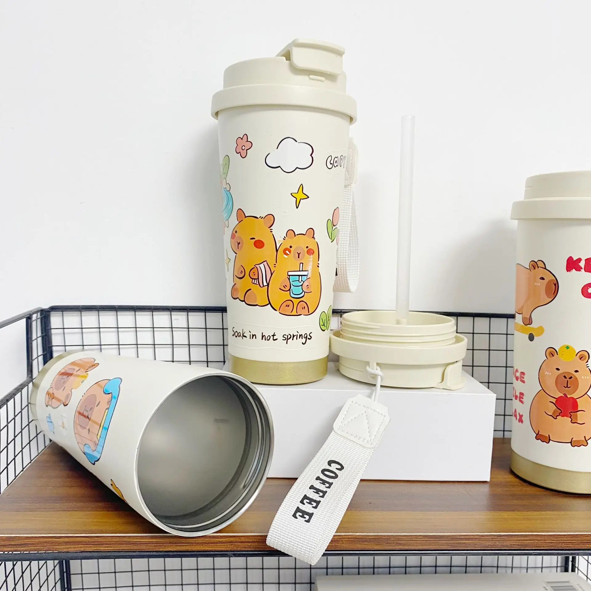 Cartoon Capybara Insulated 316 Stainless Steel Mug Capybara Coffee Cup Portable Water Cup Students Vehicle-mounted