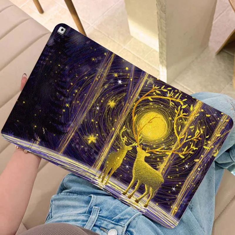 

Shining Deer Night Moon Gift For iPad Pro Air Mini 2 3 4 5 6 7 6th 7th 10th 11th 10.2 9.7 10.5 11 Foldable Tablet Case