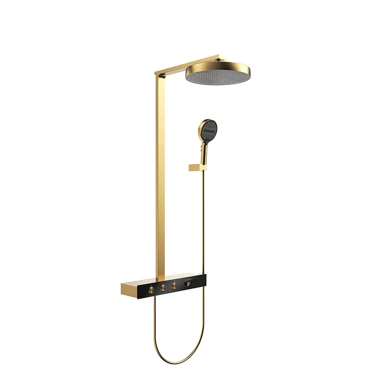

Установленный душ Jiesming, медный большой верхний спрей, регулируемый поток воды, розовое золото, кнопка для душа