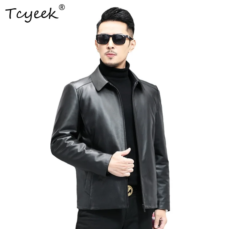 

Tcyeek Real Cowhide Genuine Leather Jacket Men Warm Down Coat Autumn Winter Mens Clothes 2025 Mink Fur Collar Куртка Мужская