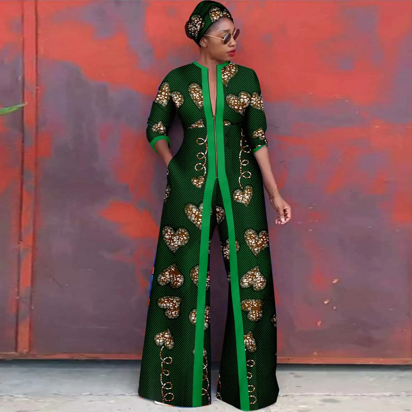 African Clothes for Women New Fashion Women Jacket Long Coat and Pants with Headscarf Ankara Print