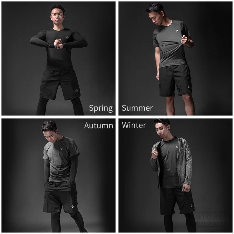 ROCKBROS Men's Tracksuit Gym Fitness Running 5 Pcs/Set Quick Dry Sweat-absorb Compression Sport Suit Clothes Jogging  Wear