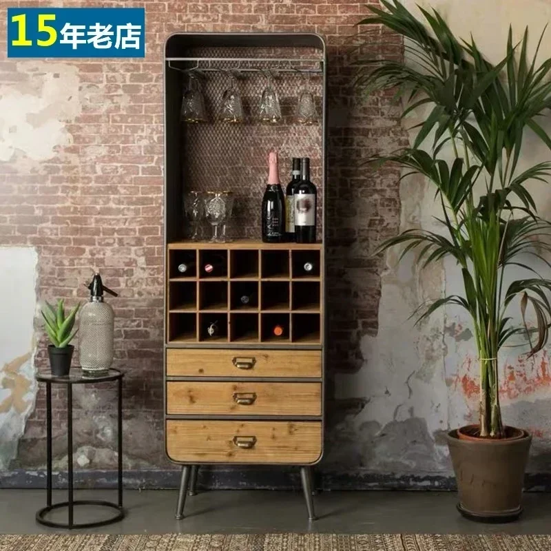 Hot SalesSolid Wood Industrial Wine Cabinet Locker Goblet Upside Down Household Wine Rack KTV Bar Red Wine Plaid Cabinet