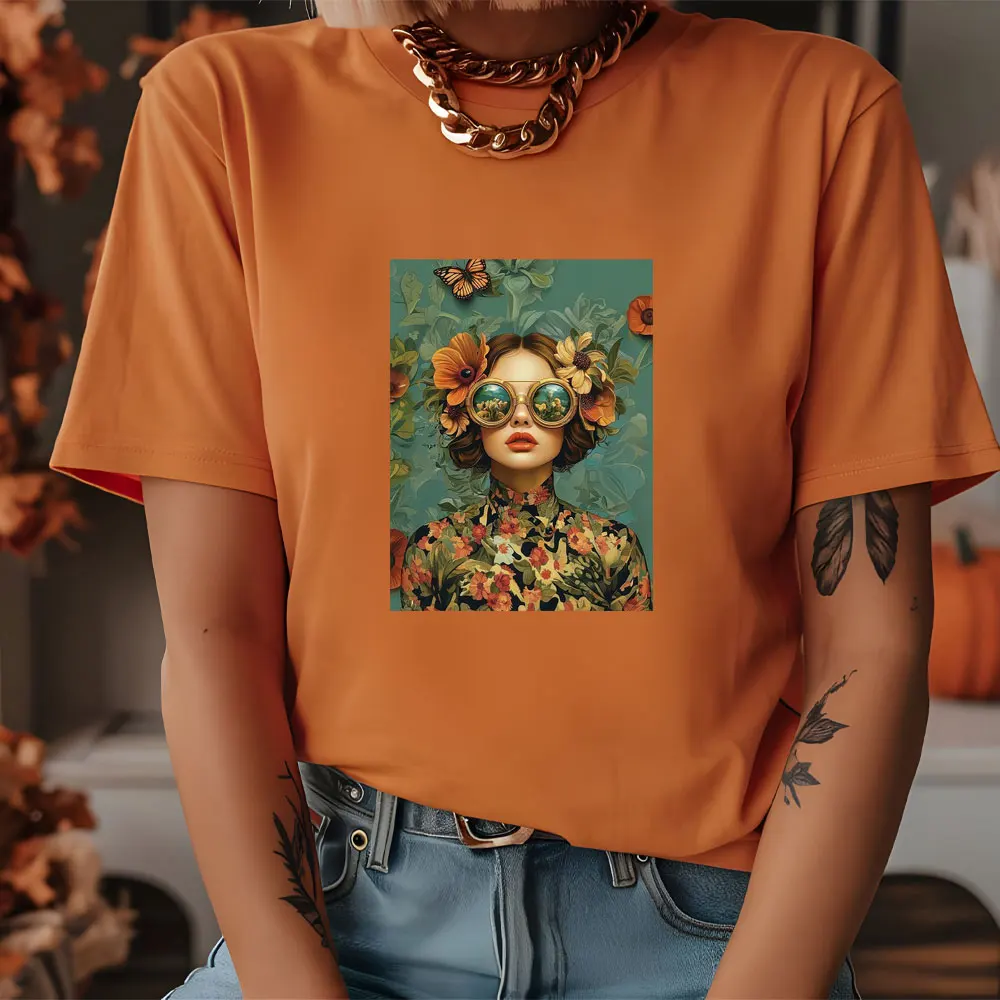 Beautiful Oil Painting Iron-On Transfer For Clothing A-Level Washable T-shirts Thermal Stickers Flower Women Patches Applique