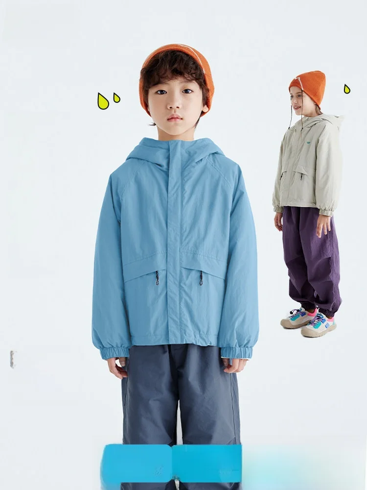 Gurui Diary Children's Hooded Jacket Autumn Winter New Style Waterproof Fleece Lined Boys Girls Outerwear Nylon Fabric Zipper...