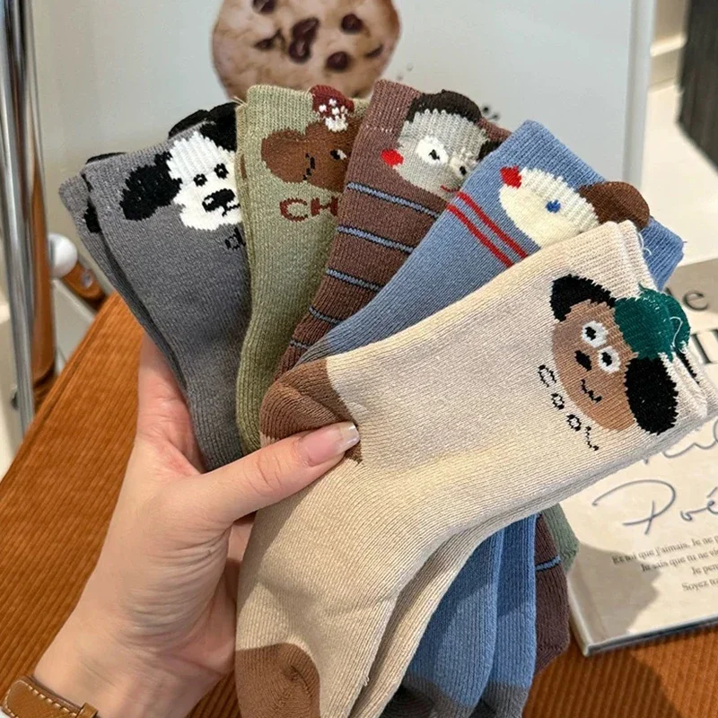

5 Pairs of Thickened Warm and Cold Resistant Children's Socks Cute Animal Embroidery Vibrant for Autumn and Winter