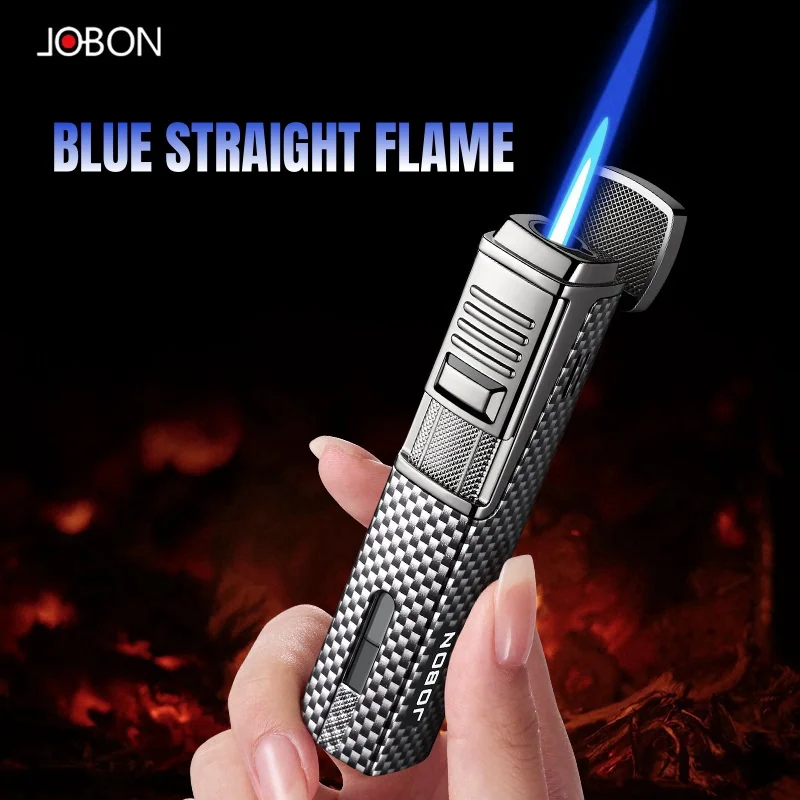 Jobon-encendedor de Gas butano a prueba de viento para exteriores, Metal, fuerte llama azul, turbina, pistola rociadora, encendedor de cigarros inflable, regalo para hombre
