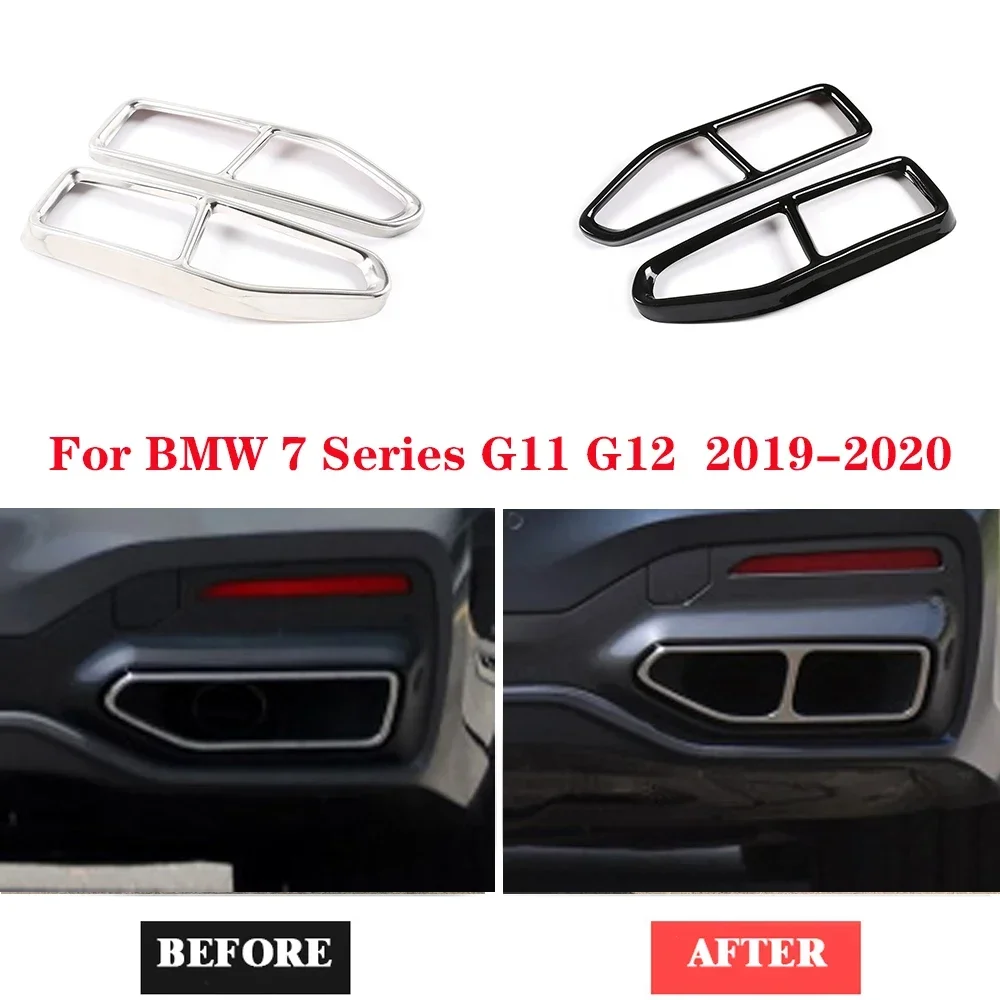 For BMW 7 Series G11 G12 2019 2020 Accessories Glossy Black Stainless Exhaust Pipe Cover Tips