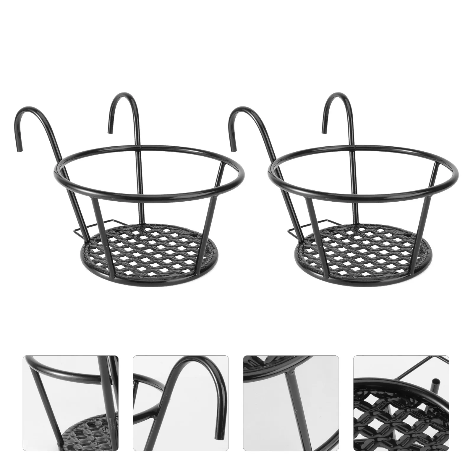 2Pcs Metal Hanging Flowerpot Stand Black Succulent Planter Holder European Style for Home Office Balcony Table Plant Display