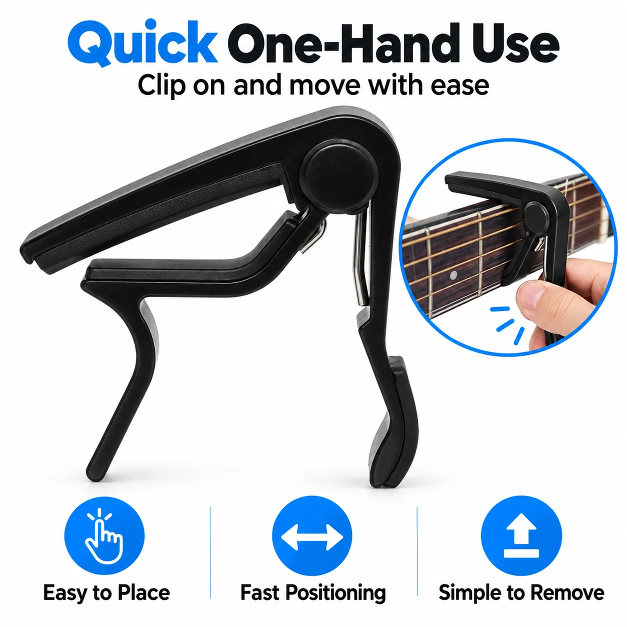 Guitar Capo Quick Change Spring Clamp One Hand Trigger Capo for Acoustic Electric Guitar Ukulele Portable Guitar Accessory Black