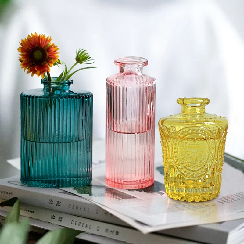

European Multicolor Glass Vase Flower Pot Basket Bottle Decoration Home Nordic Dry Transparent Hydroponic Small Bottle Gift