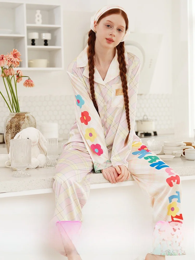 

Summer Ice Silk Sleepwear Women's Style Huang Xiao Yun RooMance You Man Si Island Flower Print Home Clothes Short Sleeve Loos...