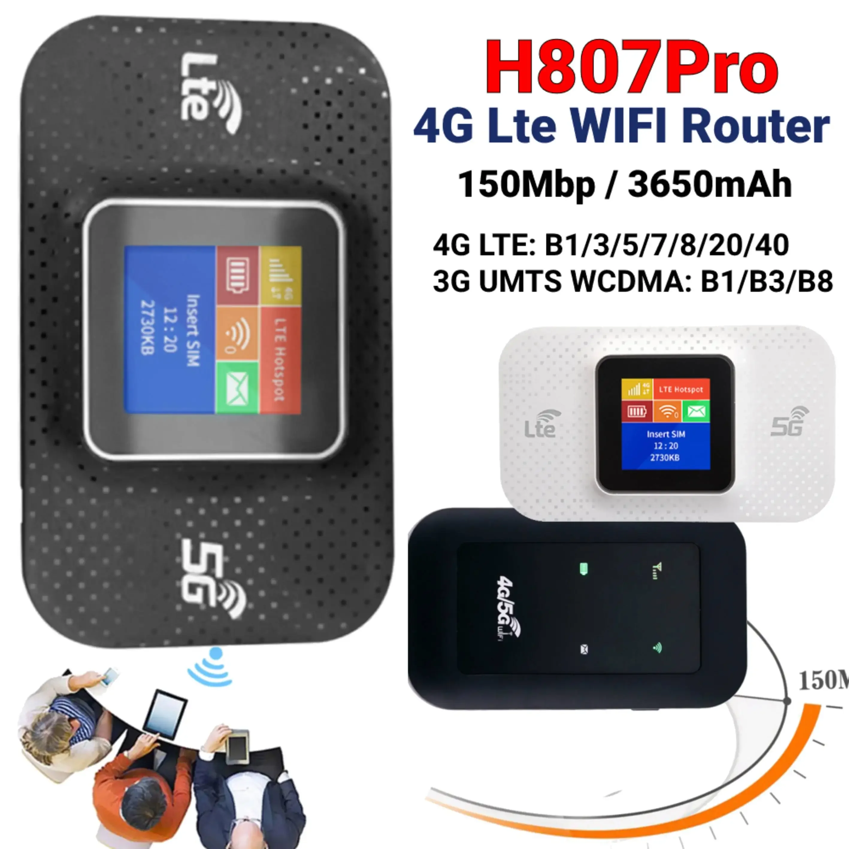 

H807Pro 4G LTE Wi-Fi роутер 150 Мбит/с, портативный беспроводной маршрутизатор с слотом для SIM-карты, 3650 мАч, разблокированный модем, карманный Wi-Fi роутер для автомобиля