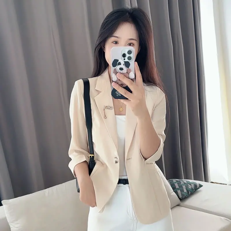 New White Suit Jacket in Spring and Summer Feminine Casual Thin Slim Sleeve Slim Short Top