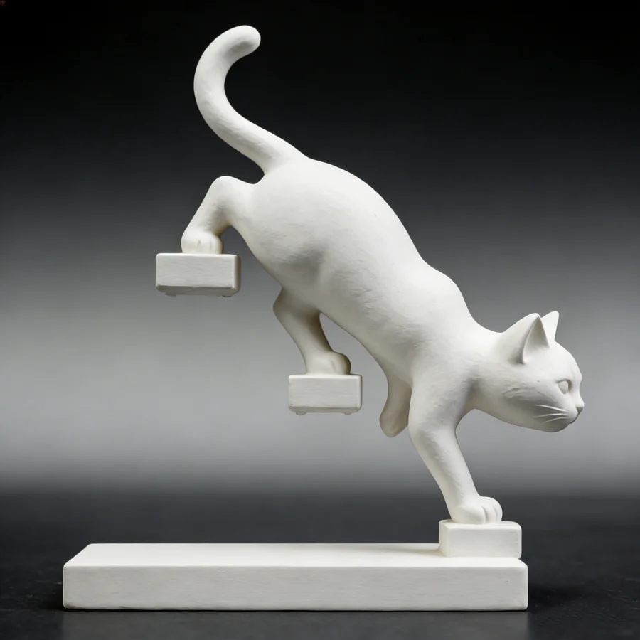 Moderne Weiße Springende Katzen-Skulptur, Geometrische Minimalistische Wohnzimmer-Dekoration, Ideales Geschenk für Katzenliebhaber