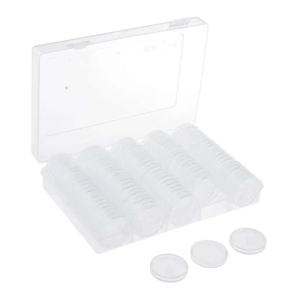 Coins Display Storage Box Case / 100pcs Round Capsules -22.25mm/20.5mm