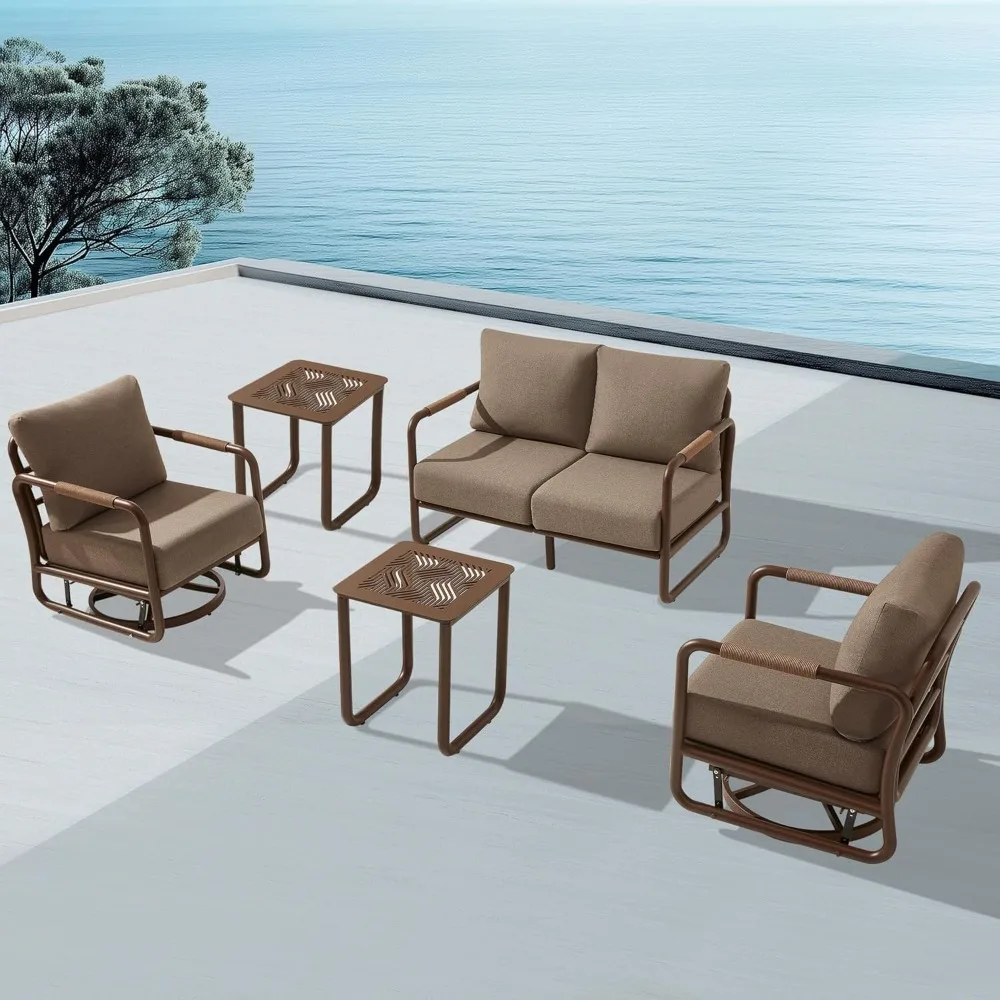 

MBY Outdoor Aluminum Patio Furniture Set, 4-Seats Patio Conversation Sofa Set with 2 Coffee Tables and 2 Swivel Rocking Chairs,