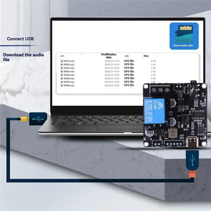 AED6-CX-S20F 20W MP3 Voice Broadcast Module CX-340 USB Naar TTL Seriële Poort Controle MCU Controle Trigger Aangepaste Audio