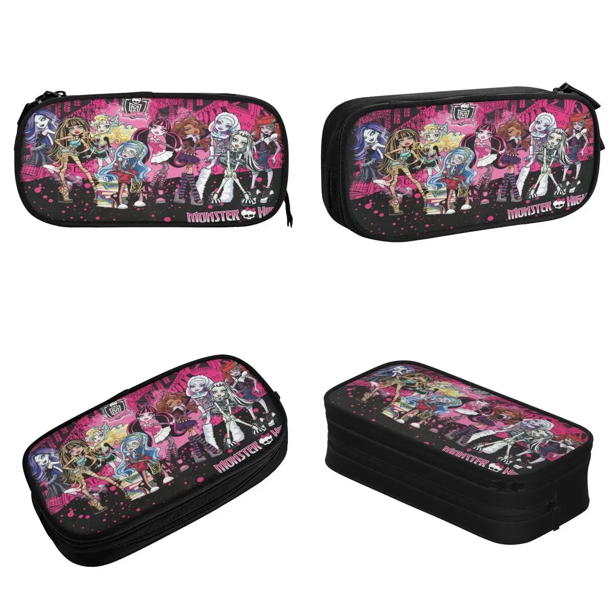 Imagem -02 - Fun Monster High Collage Pencil Cases Estojos Anime para Crianças Bolsa de Caneta de Grande Capacidade para Estudantes Papelaria Escolar