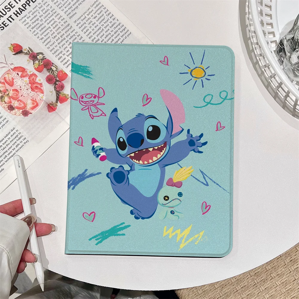

Stitch Tablet Case For iPad Pro11 2024 9.7 10.2 7th 8th 9th 10th 11th 2025 Air 3 4 5 6 Mini7 8.3 7.9 10.9 PU Cover with Pen Slot