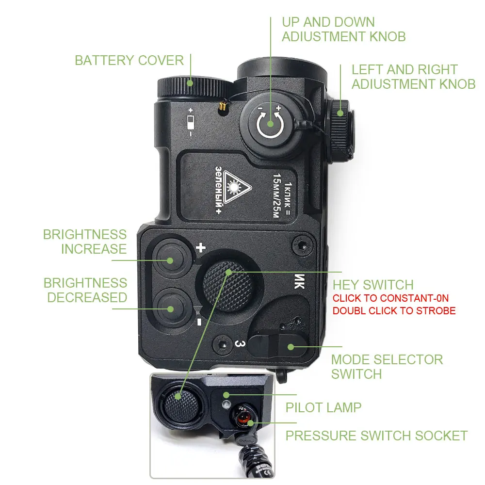 Tactical Metal PERST-4 IR/ Green Sight adjustable Aiming Laser Weapon lights hunting with Control Pressure Switch