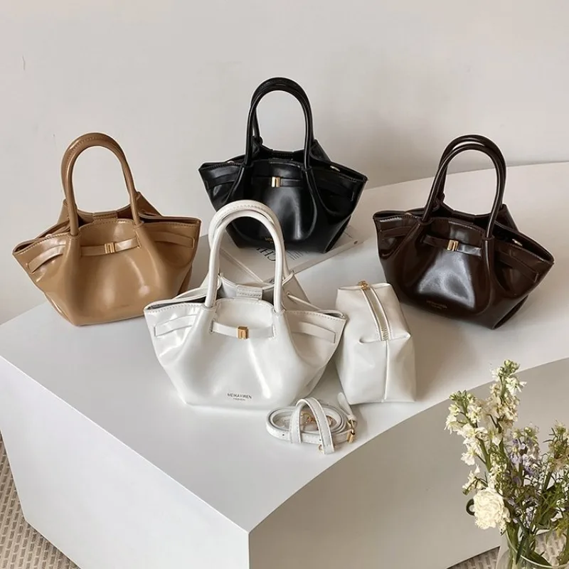Solid Color Leather Diaper Bag Large Capacity Commuter Handbag Elegant Designer Crossbody Purse For Ladies