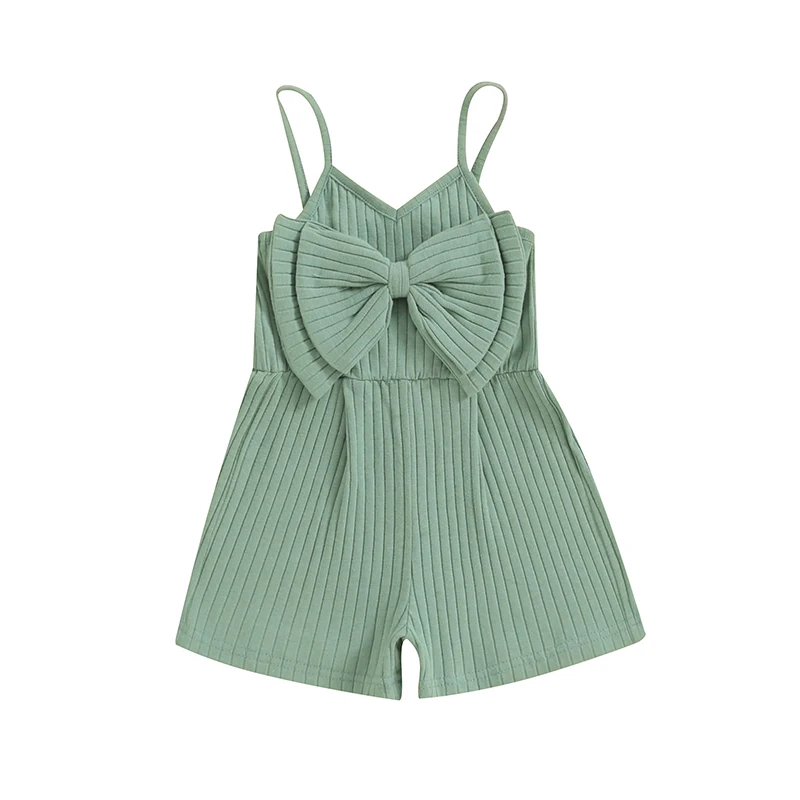 Kids Clothes Girl Ribbed Rompers Summer Cute Sleeveless Big Bow Slip Shorts Romper for Toddlers Infants Girls Baby Clothing