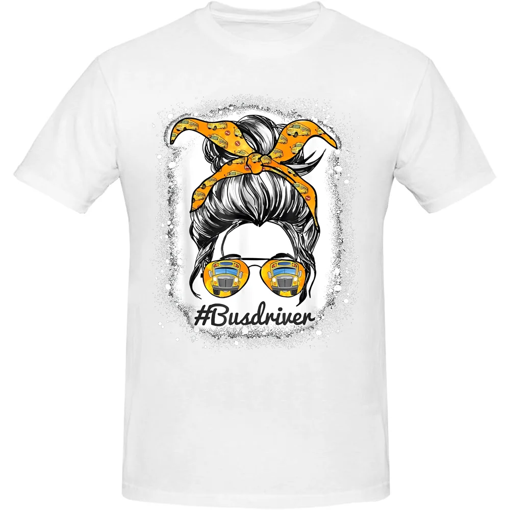 Womens Bus Driver Life Messy Bun Hair Cute School Bus Driver T-Shirt