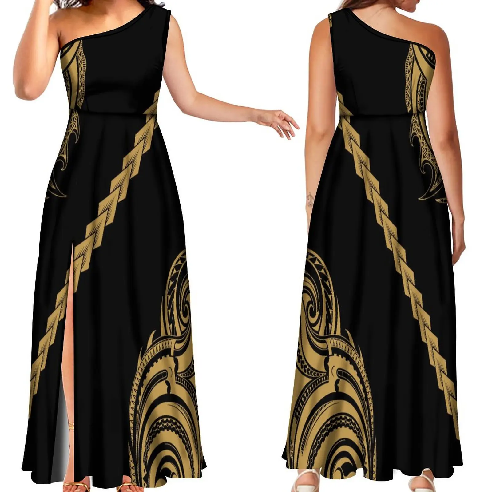 Banquet Dress Plus-Size Women's Sleeveless Elegant Skirt With Sloping Shoulders Hawaiian Ethnic Style Custom Polynesia