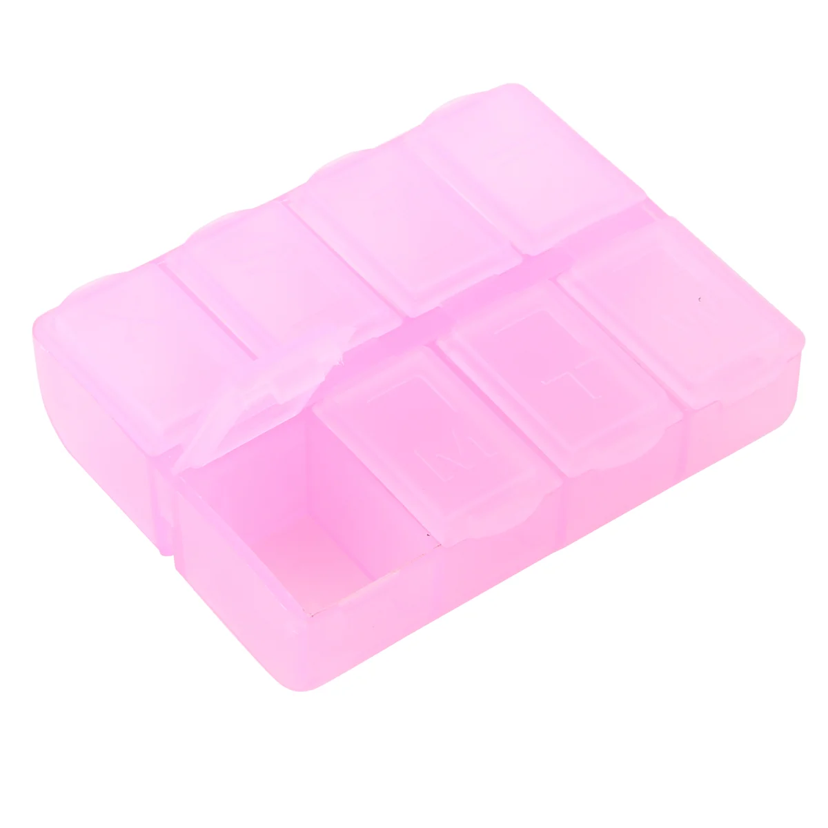 علبة حبوب دواء مستطيلة من البلاستيك ABAH مكونة من 8 أقسام لمدة 7 أيام باللون الوردي