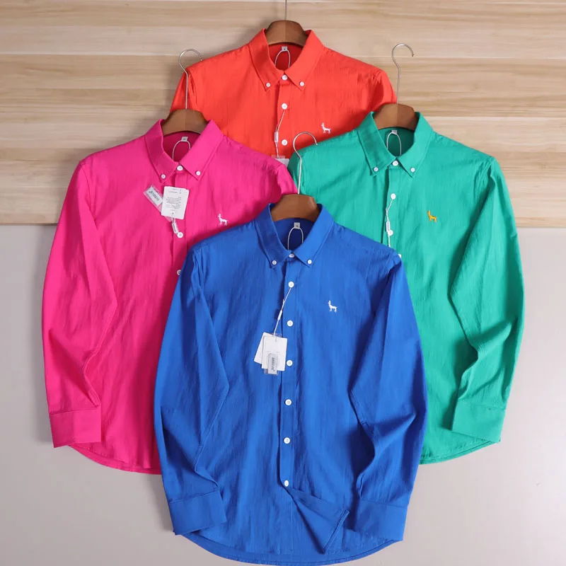 

Spring 2026 Men's Casual Cotton Long Sve irt Breathable Moisture ng Waed Embroidered Color Faionable Butt...