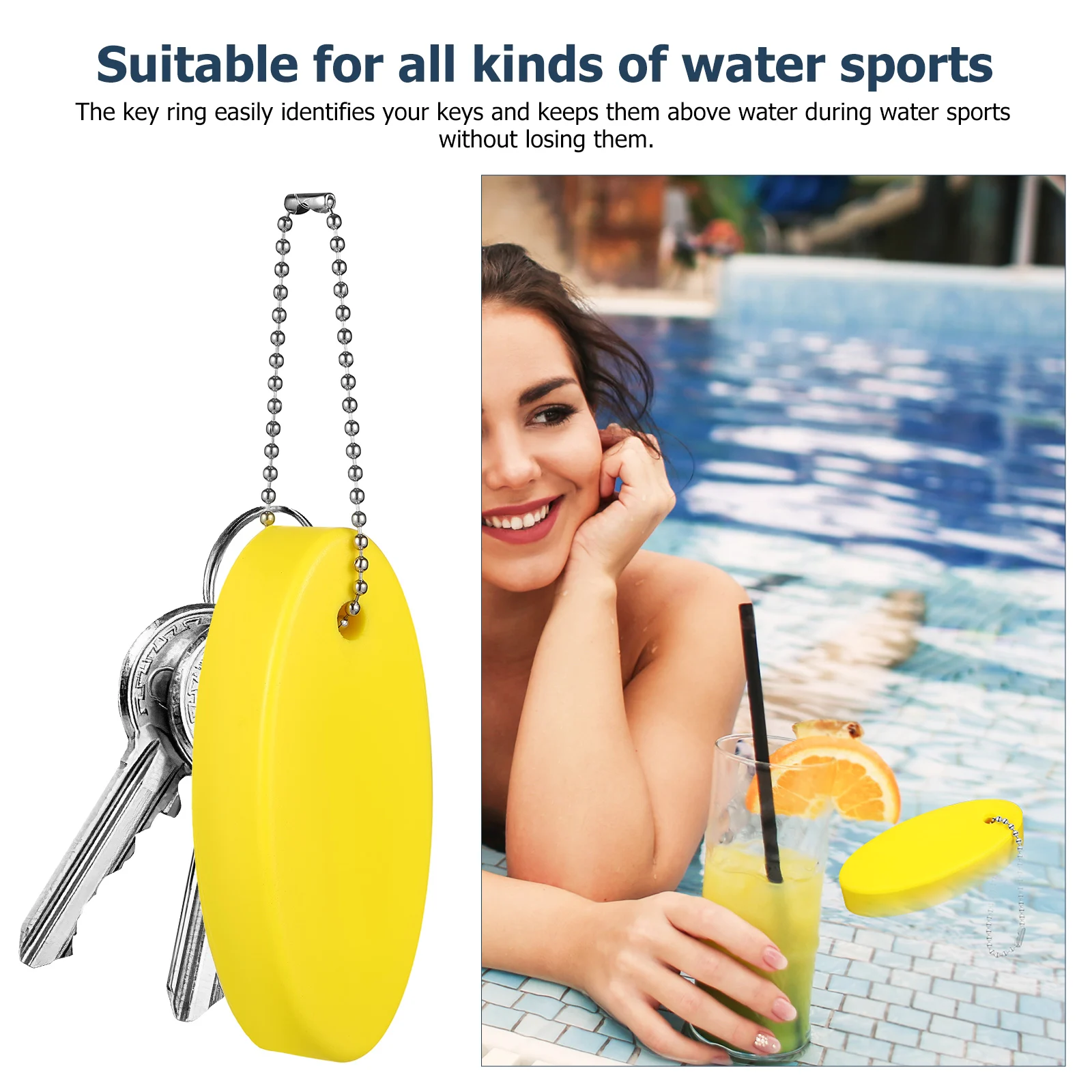 

2pcs Premium Pu Floating Keychains Oval Shaped Float Key Ring Vibrant Yellow For Water Sports Boating Swimming Diving Fishing