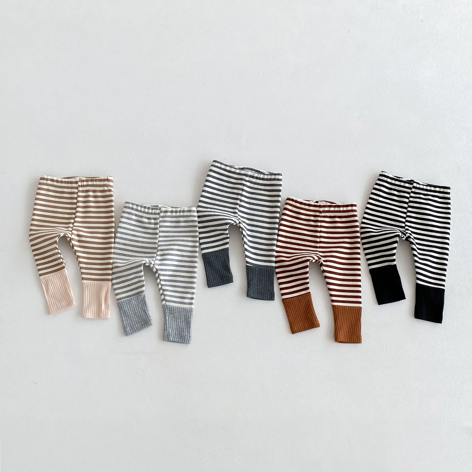 Autumn Newborn Infant Baby Boy Girls Candy Color Leggings Splice Striped Pants Fashion Baby Clothing