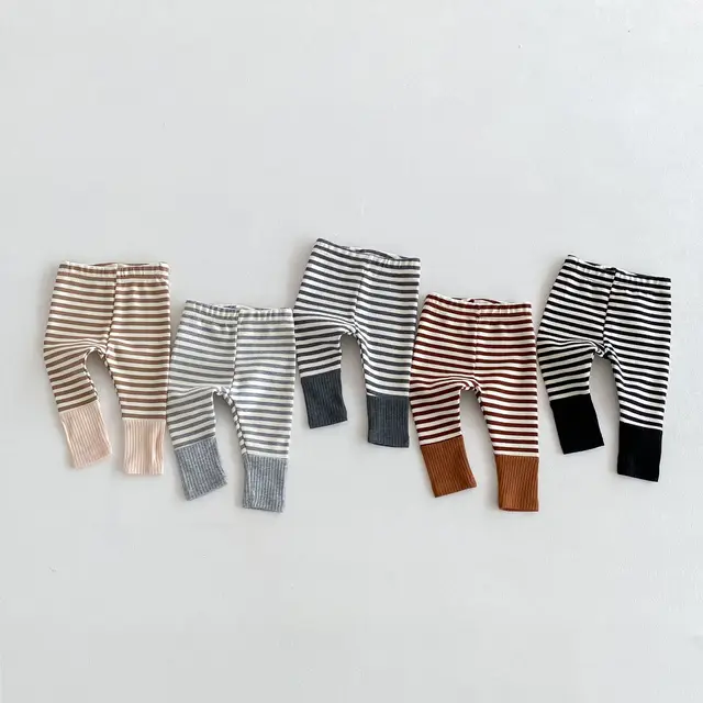 Autumn Newborn Infant Baby Boy Girls Candy Color Leggings Splice Striped Pants Fashion Baby Clothing 2