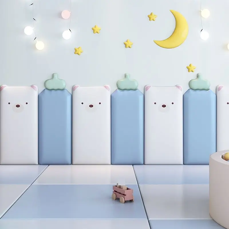 DIY Cartoon Animal Kids Room Bed Headboard Tatami Anti-collision Wood Wall Panels Bed Head Stickers Cabecero Cama 135 150 180cm