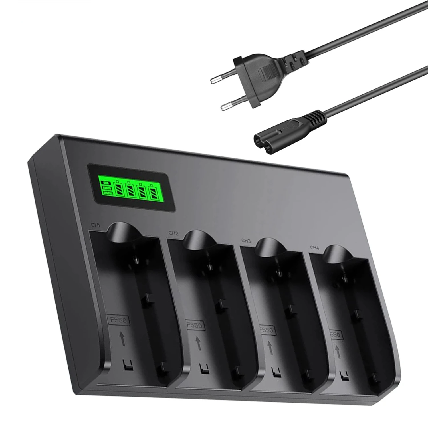 

4-Channel Battery Charger with LCD Display for NP-F970, NP-F960, NP-F770, NP-F750, NP-F570, NP-F550 Camera Battery