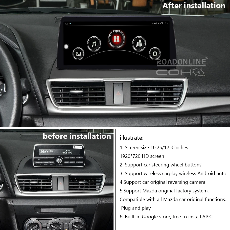 For Mazda 3 Car radio Multimedia Player 10.25\'\'  12.3\'\'screen 2014-2019 Android 1920*720 Octa Core 8+256G Andriod+OEM system